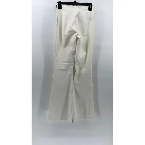 FINESSE Women's White V Frayed Cinched Waist Pull-On Flare Pants SZ XS - Picture 2 of 12